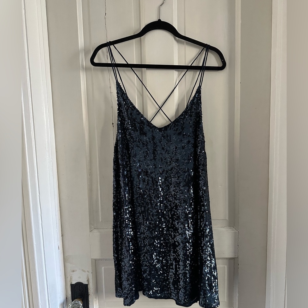 Free People navy sequin slip dress